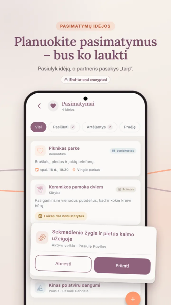 KARTU pasimatymų idėjų sąrašas